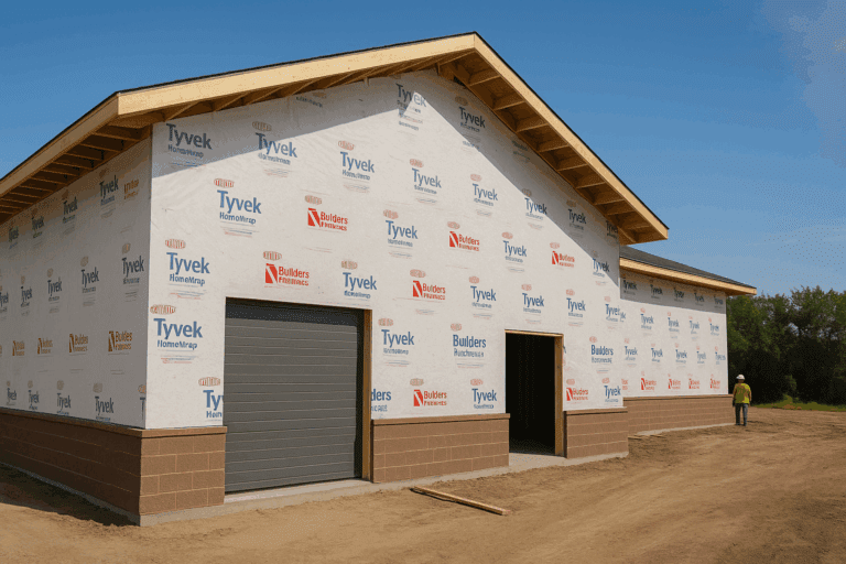 Commercial construction addition underway in South Dakota with concrete foundation work and steel framing