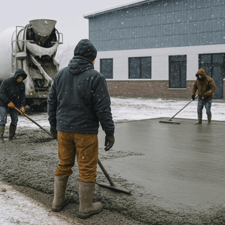 pouring concrete in the snow