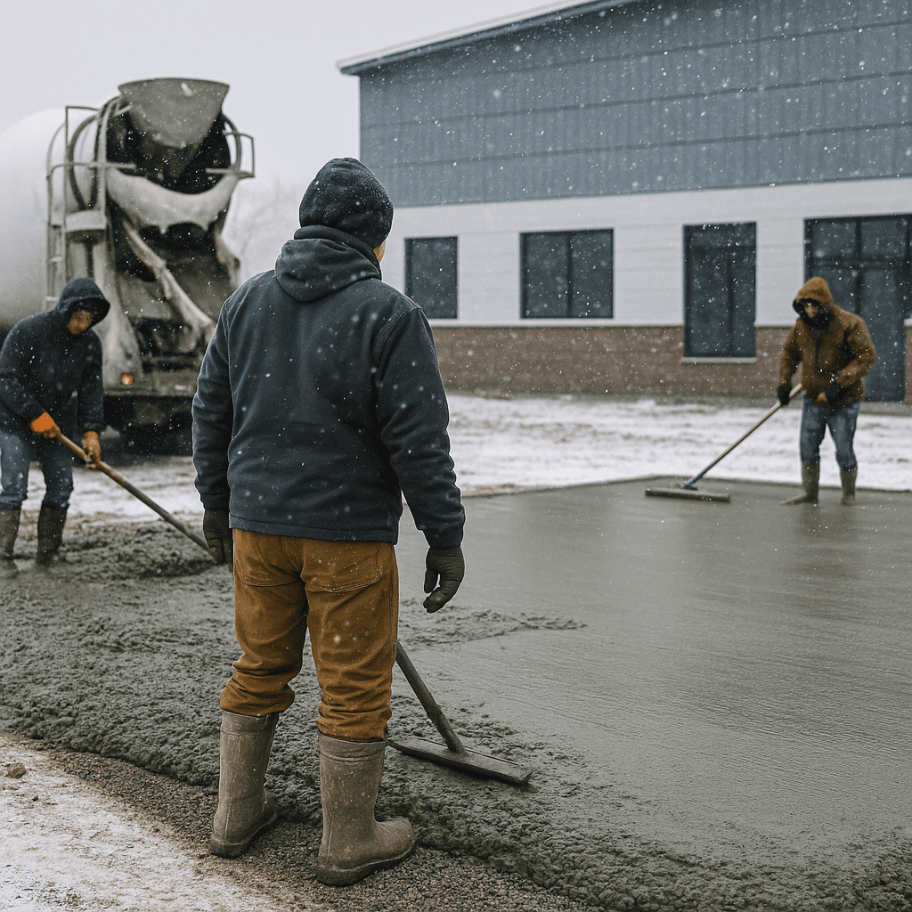 pouring concrete in the snow