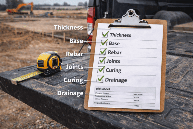 clipboard comparing commercial concrete quotes
