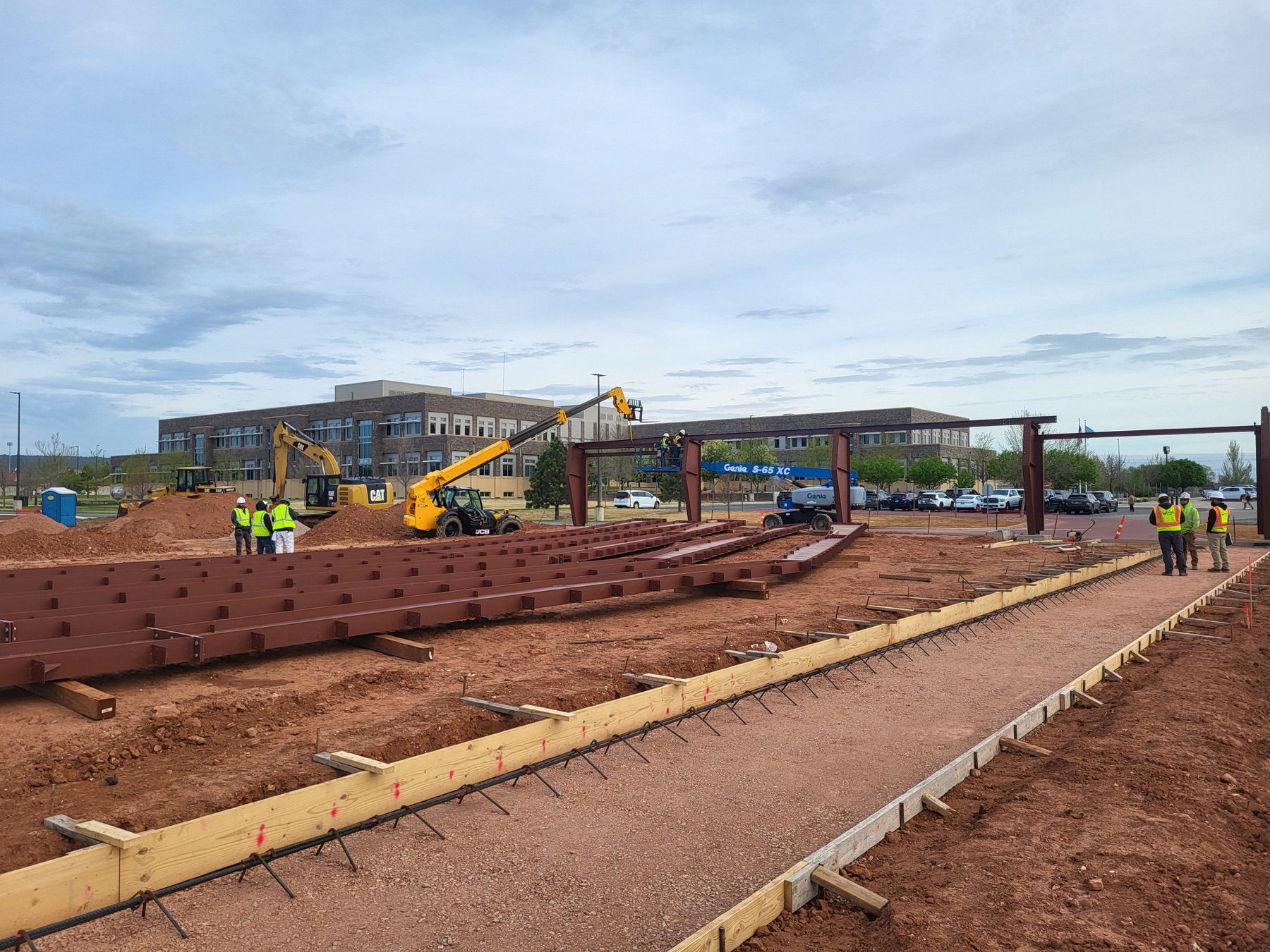 WagCo Construction crews working on Camp Rapid steel frame project