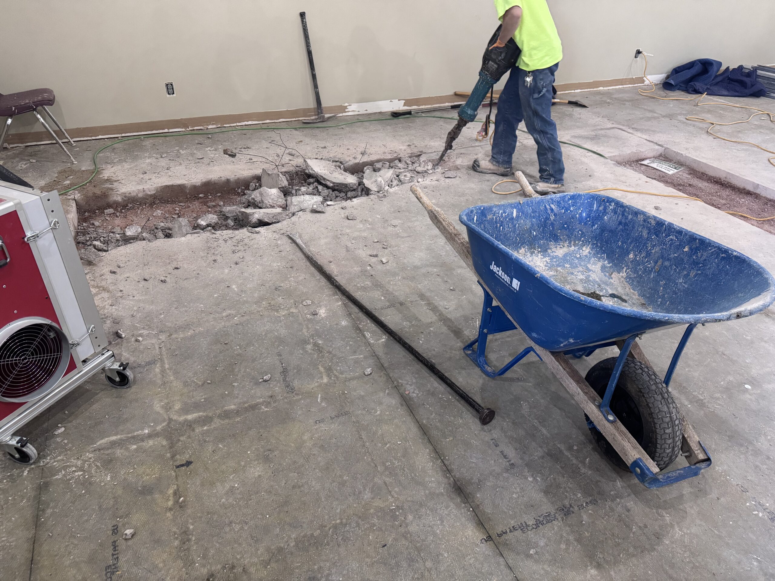 Rad Lab concrete floor demolition and trench preparation by WagCo Construction